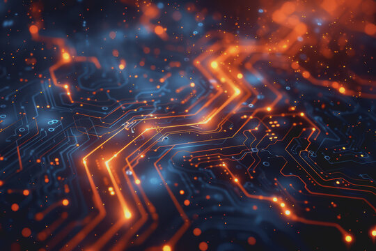 Futuristic circuit board layout Delicate crypto mining symbols Abstract digital landscape.
