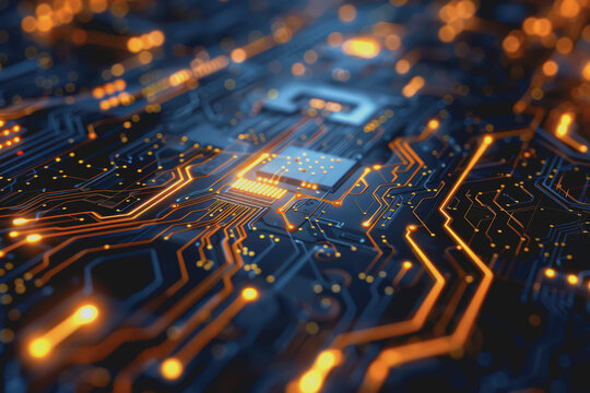 Futuristic circuit board layout Delicate crypto mining symbols Abstract digital landscape.