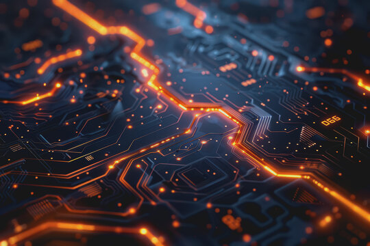 Futuristic circuit board layout Delicate crypto mining symbols Abstract digital landscape.