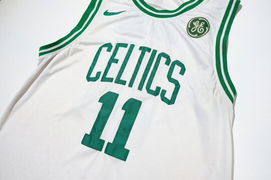 Kent, uk, 05.05.2024 nba boston celtics usa basketball shirt jersey nike number 11 James irving size Large.  NBA number 14. Famous basketball player vest jersey game shirt.