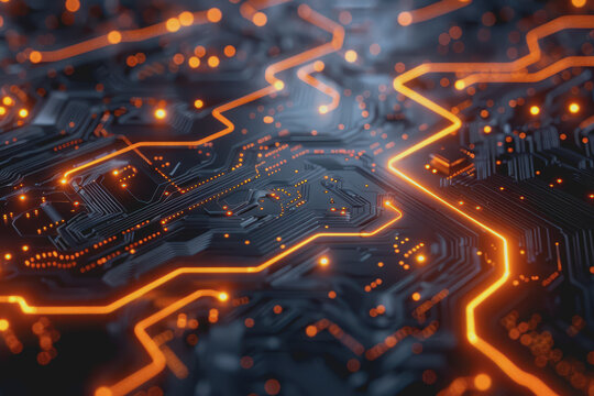 Futuristic circuit board layout Delicate crypto mining symbols Abstract digital landscape.