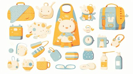 Baby-related illustrations, clip art, beautifully arranged, bright colors, cute style, designed for use in design, advertising and presentation.