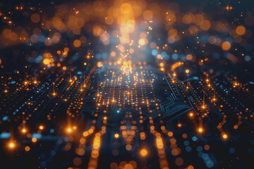 Naklejka premium Futuristic circuit board layout Delicate crypto mining symbols Abstract digital landscape.