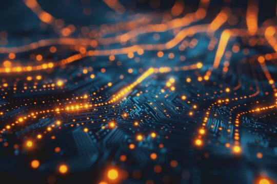 Futuristic circuit board layout Delicate crypto mining symbols Abstract digital landscape.