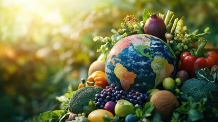 World food day concept with Globe and Various vegetables,world vegetable day,vegetable on the world,fresh different vegetable,vegan day,world food day,copy space.
