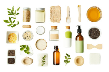 Various spices, herbs, and cooking ingredients arranged on a white background for culinary inspiration.