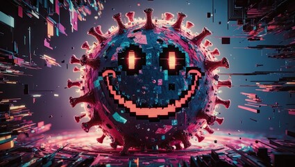 Fototapeta premium A glitchy, amorphous, and distorted smiling virus background