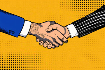 pop art style business cooperation concept, simplified shapes and lines