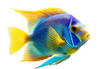 Vibrant fish with striking blue and yellow colors, swimming gracefully in its aquatic habitat.