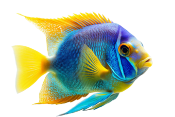 Vibrant fish with striking blue and yellow colors, swimming gracefully in its aquatic habitat.