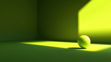 Tennis Ball on Green Surface with Sunlight and Shadow