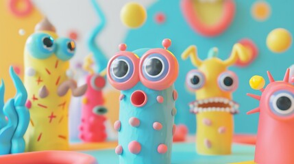 Obraz premium clay style of abstract 3D Model icon Plasticine Sculpture, Playful, Vibrant Colors, Creative Workspace ,high-resolution