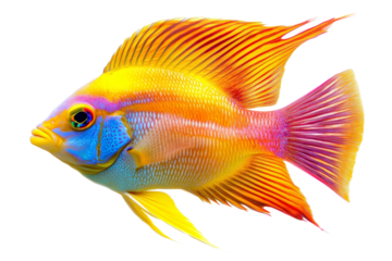 Vibrant tropical fish with brilliant colors swimming gracefully in water.