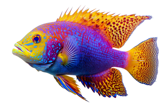 Vibrant tropical fish with colorful patterns swimming gracefully in clear waters.