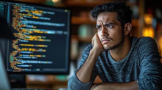 Developer feeling frustrated while debugging a complex code error, common challenges faced in software development