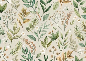 Elegant Simple Botanical Pattern with Leaves and Flowers for Home Decor and Fashion