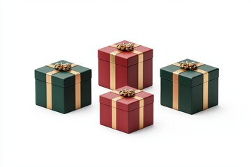 Fototapeta premium Four colorful gift boxes with bows, perfect for holiday celebrations, on white isolated background.