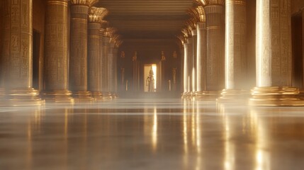 a Blurred background image with a dark golden theme that captures the grandeur of Egyptian halls