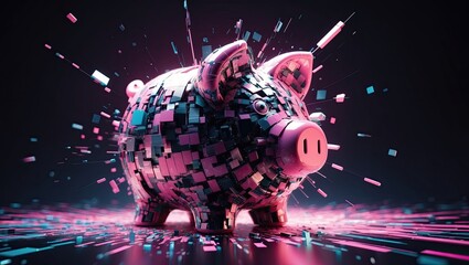 A glitchy, amorphous, and distorted piggy bank  background
