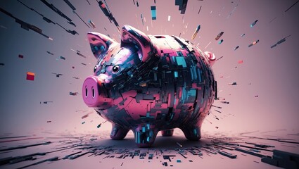 A glitchy, amorphous, and distorted piggy bank  background