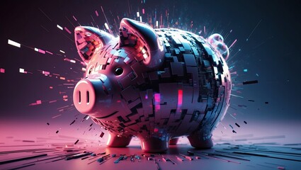 A glitchy, amorphous, and distorted piggy bank  background