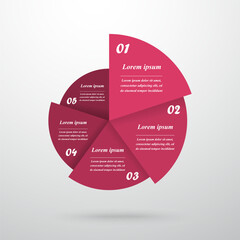 Step by step pink circle infographic template with 5 steps, options, parts or processes.