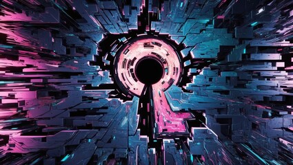 A glitchy, amorphous, and distorted key hole type 2 background