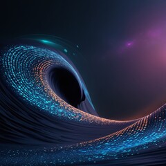 Digital bckground with glowing blue and orange dots on a dark wave, in a technology futuristic concept, abstract data flow 