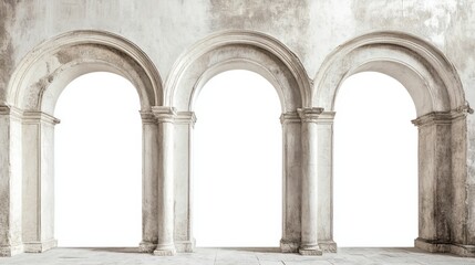 Fototapeta premium Wallpaper featuring ancient Roman cityscape and arches, capturing a vintage, classical look, isolated on white