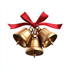 Three golden bells adorned with a red ribbon, elegant decoration for festive occasions.