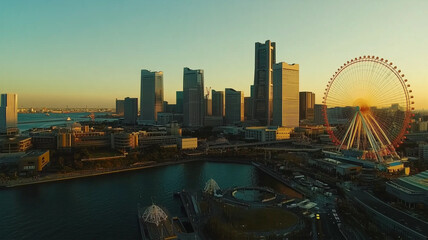 横浜みなとみらいの未来的眺望