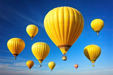 Obraz premium Aerial view of yellow air balloons floating against the blue sky