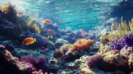 Fototapeta premium Underwater Splendor: Coral Reefs and Tropical Fish in 4K UHD