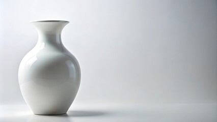 A gleaming white ceramic vase sits atop a clean and minimalist white texture background, showcasing its elegant design and subtle sheen, vase, sleek, decorative