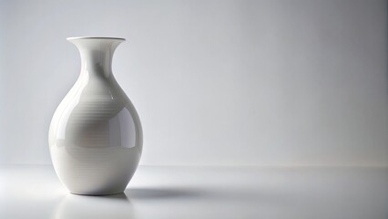 A gleaming white ceramic vase sits atop a clean and minimalist white texture background, showcasing its elegant design and subtle sheen, ceramic, white, sleek, decorative, simple elegance