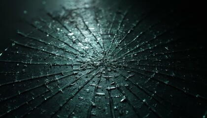 Shattered Glass Surface With Jagged Fragments Creating Starburst Pattern