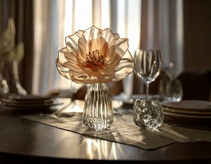 Table Companion: Write about other objects on the table that complement or contrast with the glass flower.


