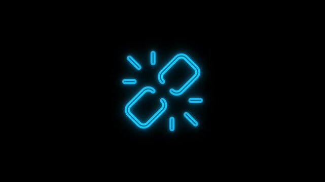 Glowing neon unlink sign animation on a black background.