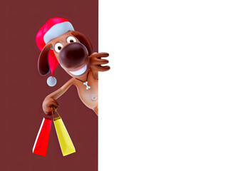 Fun 3D cartoon dog with shopping bags, alpha channel included