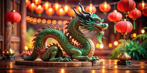 Fototapeta premium Festive Yin and Yang Dragon Statue for New Year Celebrations