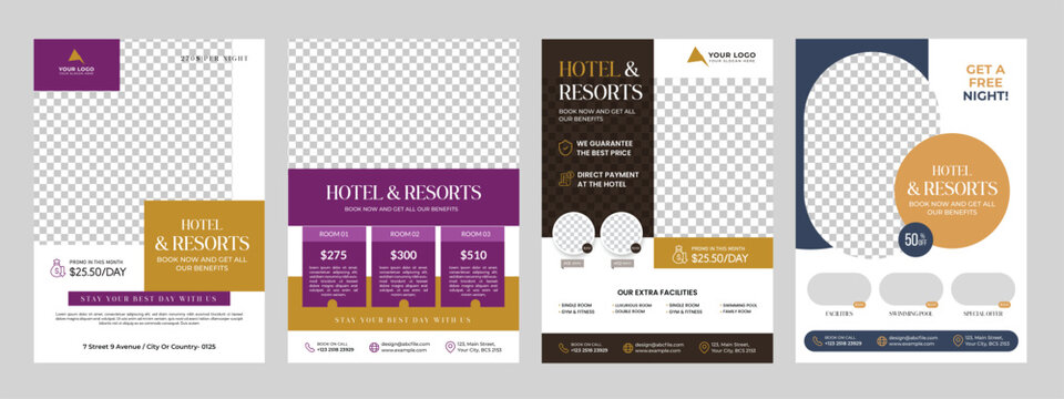 hotel flyer template design with hotel information template