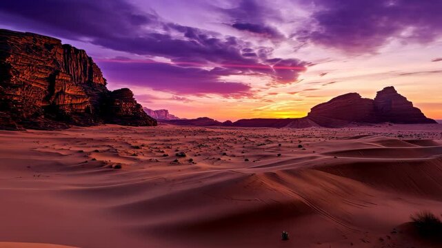 Majestic sunset illuminating the vast expanse of wadi rum desert