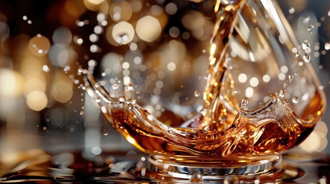 Close-up RAW Style of Hennessy XO cognac pour, luxury spirit serving