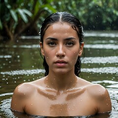 Fototapeta premium Woman in water with a wet face