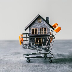 home buyer concept with mock up house in shopping cart, Mortgages, Moving, New Location 