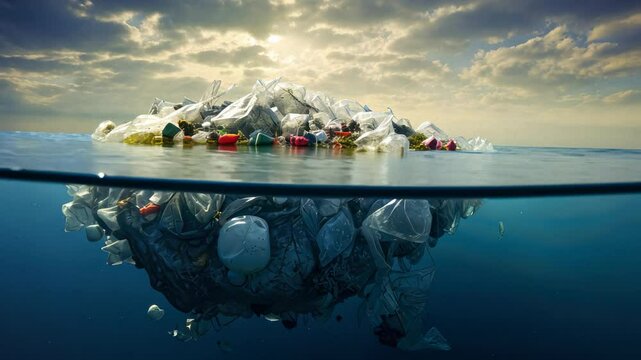 Floating Mass of Plastic Waste Polluting the Ocean
