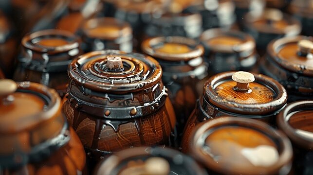 Close-up RAW Style Tradial alian balsamic vegar barrels, aged cdiment