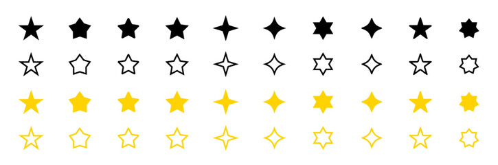 Stars icon collection. Different star shapes. stars icon set.  Sparkle star icon set. Falling stars . Vector illustration