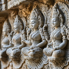 Fototapeta premium Stone Carvings of Hindu Deities in a Temple, India