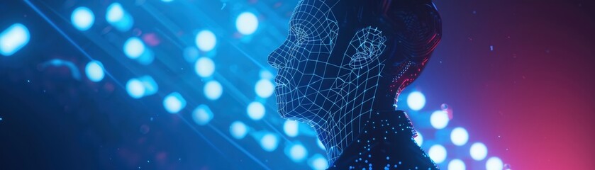 closeupA detailed wireframe mesh a vtage microphe, capturg s timeless design rich musical hisry ,AI Music Technology